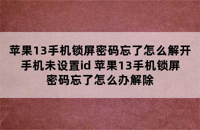 苹果13手机锁屏密码忘了怎么解开手机未设置id 苹果13手机锁屏密码忘了怎么办解除